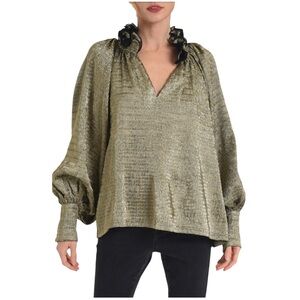 🌻CIEBON Frida Metallic Ruffle Collar Trapeze Top Shimmer Blouse Size Med. $129